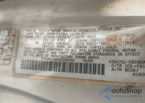 2003 Toyota Tacoma Base V6 from USA, damaged, VIN 5TEWN72N13Z228381